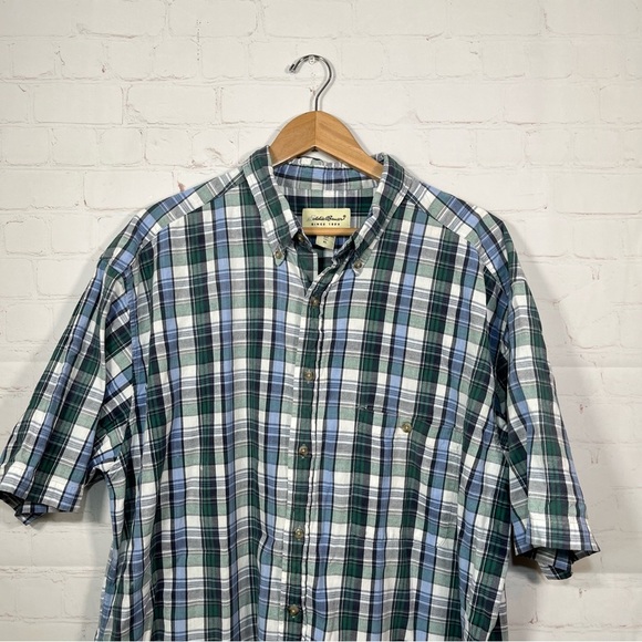 Eddie Bauer Plaid Button Up Shirt Mens Size XL Tall Blue Green Colorful Outdoor - Picture 2 of 10